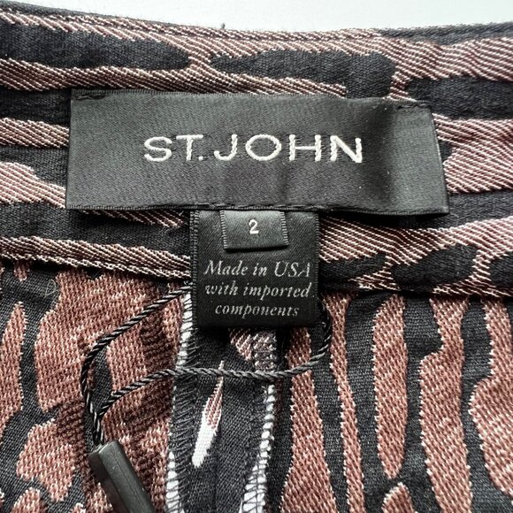 St. John Animal Print Stretch Slim Fit Ankle Pants Black / Beige Womens Size 2 - Picture 8 of 12